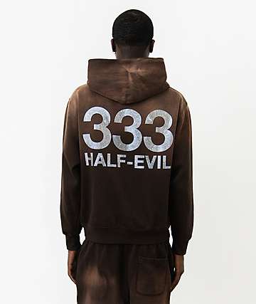 HALF EVIL Rhinestone Brown Wash Hoodie - 