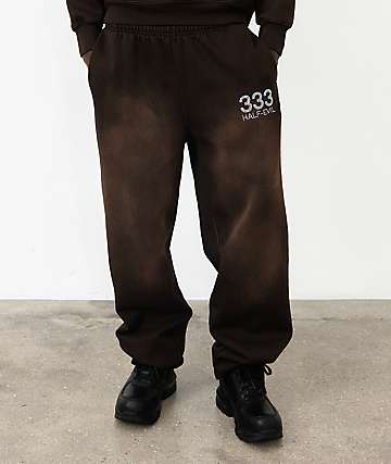 HALF EVIL Rhinestone Brown Wash Sweatpants - 