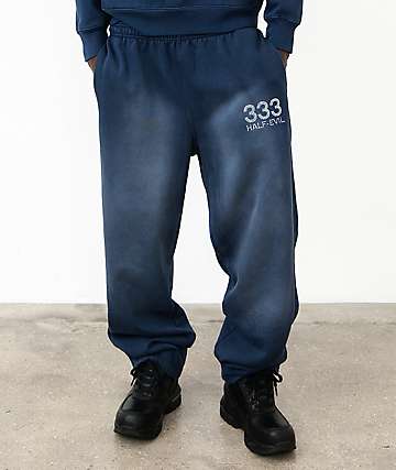 HALF EVIL Rhinestone Navy Wash Sweatpants - 