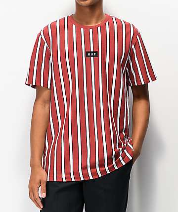 red black white striped shirt