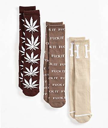HUF Variety 3 Pack Natural Crew Socks - 