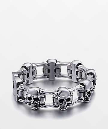 Half Hearted Skull pulsera de acero inoxidable de cadena de bicicleta