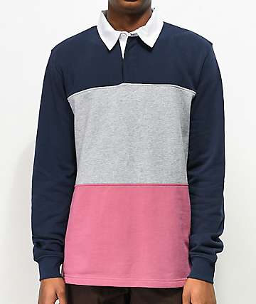 Herschel Supply Co. Colorblock polo de manga larga azul marino, rosa y gris