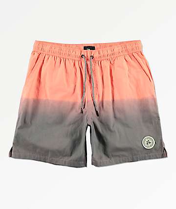 Imperial Motion Seeker Tub Volley Coral & Grey Dip Dyed Elastic Waist Shorts