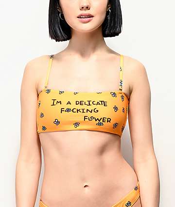 JV by Jac Vanek Delicate Flower top de bikini bandeau amarillo