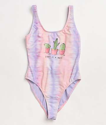 JV by Jac Vanek Don't Be A Prick Pink & Purple Tie Dye One Piece Swimsuit