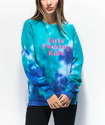 JV by Jac Vanek Girls Rule sudadera con cuello redondo de tie dye azul