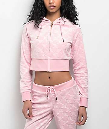 【DISCERNMENT】Crop Hoodie Casual Shirt Juicy Couture Big Bling High Low Licorice Crop Hoodie | Zumiez