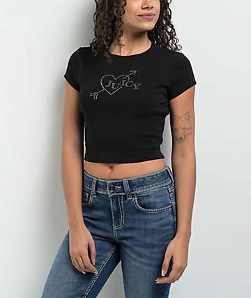 Juicy Couture Big Bling High Low Licorice Crop Hoodie