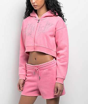 Juicy Couture Big Bling High Low Licorice Crop Hoodie | Zumiez