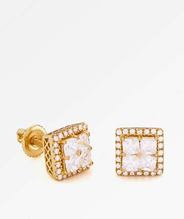 King Ice 14K Gold Layered CZ Earrings - 