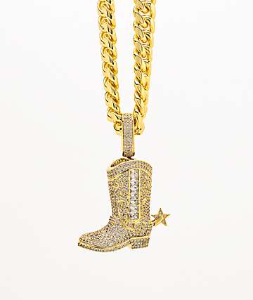 King Ice Cowboy Boot XL collar con cadena de oro amarillo