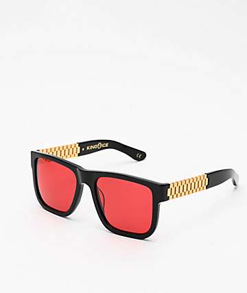King Ice Gold Link Glossy Black & Red Polarized Sunglasses