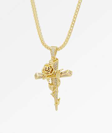 King Ice Thorned Cross Gold Necklace 165301 CA
