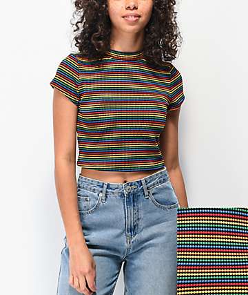 Lunachix Masie camiseta corta arcoiris con cuello simulado