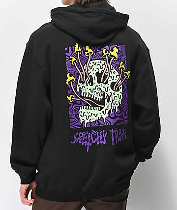 black hoodie with purple writing