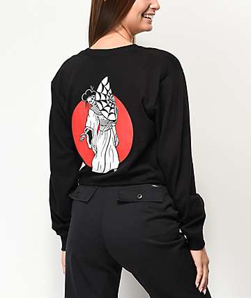Lurking Class By Sketchy Tank Geisha Black Crop Long Sleeve T-Shirt
