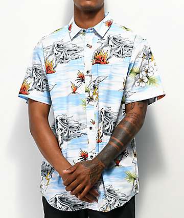 Lurking Class by Sketchy Tank Tropical Light Blue Short Sleeve Button Up Shirt