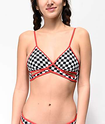 Malibu Check Please top de bikini de triángulo de cuadros