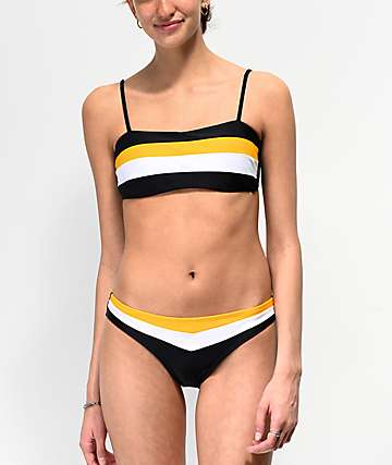 Malibu braguitas de bikini en negro, blanco y amarillo de rayas