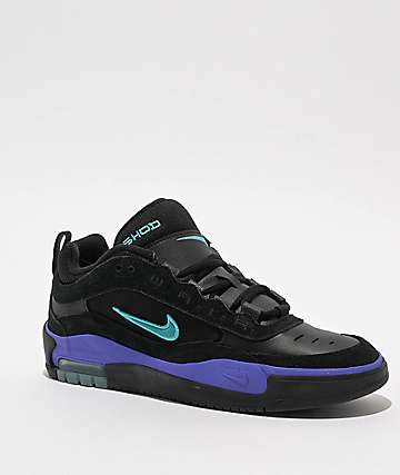 Nike SB Air Max Ishod Black, Persian Violet, & Dusty Cactus Skate Shoes - 