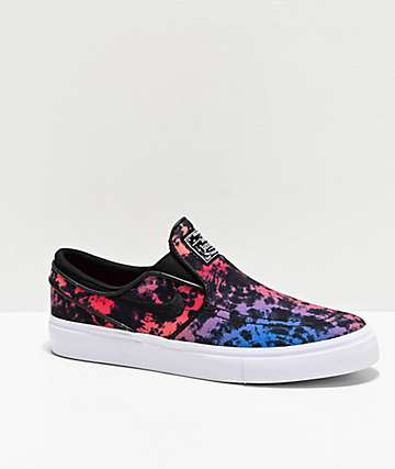 Nike SB Janoski Slip-On Black, Red & Yellow Tie Dye Skate Shoes