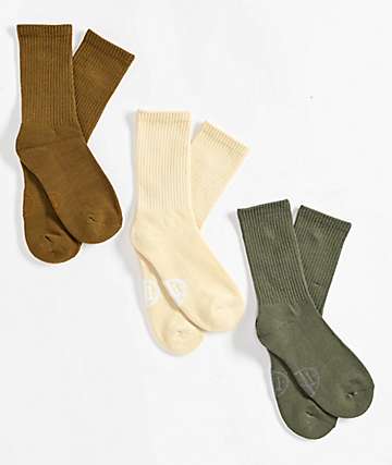 Ninth Hall Fundamentals Beryl Deep Lichen Green, Birch & Butternut 3 Pack Crew Socks - 
