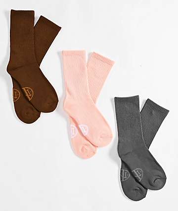 Ninth Hall Fundamentals Beryl Gargoyle, Crystal Rose & Bison 3 Pack Crew Socks - 