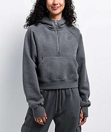 Ninth Hall Fundamentals River Heather Grey Half Zip Boxy Hoodie - 