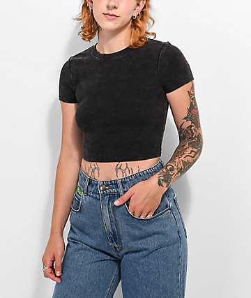 Ninth Hall Fundamentals Shawnie Black Wash Fitted Crop T-Shirt -