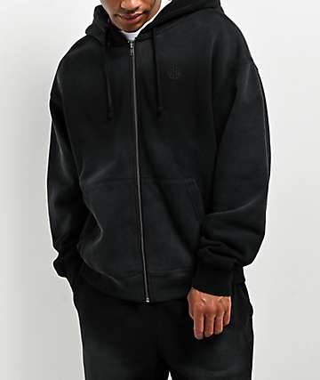 Ninth Hall Fundamentals Sunbleached Black Wash Zip Hoodie - 