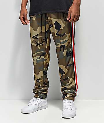 mens camo pants with red stripe