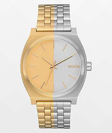 Nixon Time Teller reloj analógico asimétrico negro y dorado