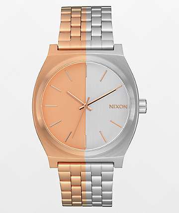 Nixon Time Teller reloj analógico asimétrico oro rosa y plata