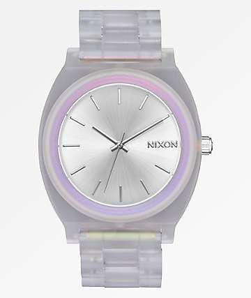 Nixon Time Teller reloj analógico de acetato transparente, plateado y arco iris