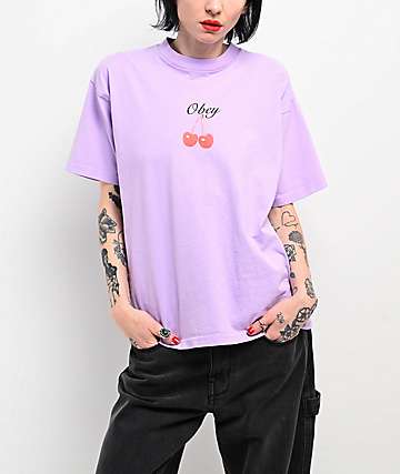 Obey Cherry Script Purple T-Shirt - 