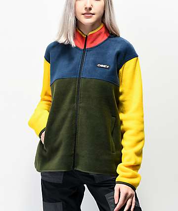 Obey Odyssey Navy, Green & Yellow Colorblock Tech Fleece Sweatshirt
