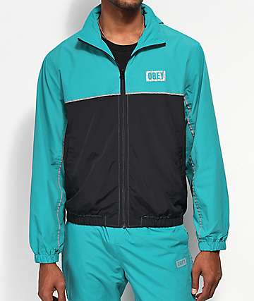 Obey Outlander chaqueta de chándal verde azulado y negra