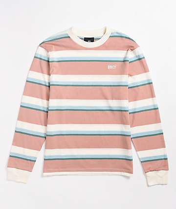 Obey Long Sleeve T Shirts Zumiez - pink and white striped shirt roblox