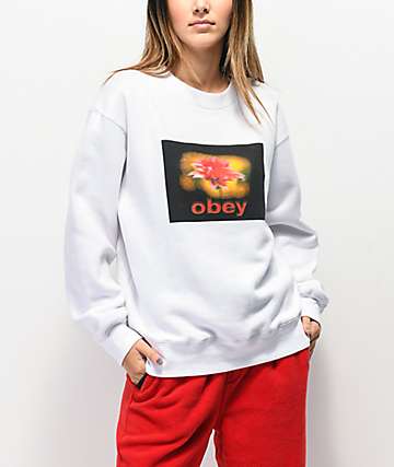 Obey When The Sun Hits sudadera blanca con cuello redondo