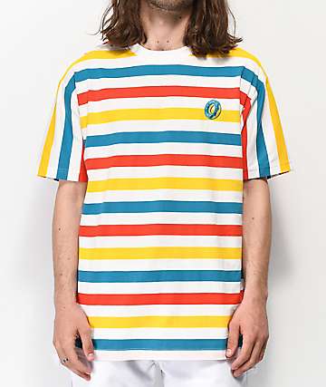Odd Future Big Stripe camiseta blanca, naranja, amarilla y azul