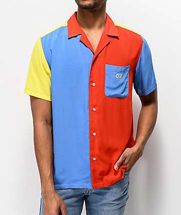 Odd Future Rayon Colorblock Woven Short Sleeve Button Up Shirt