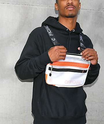 Official bolso de pecho con cuatro correas, blanca y naranja
