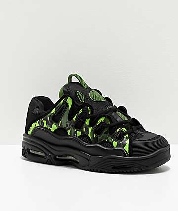 Osiris D3 2001 zapatos de skate negros y verdes de camuflaje