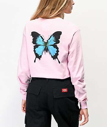 Petals and Peacocks Crazy Beautiful Butterfly Pink Long Sleeve T-Shirt