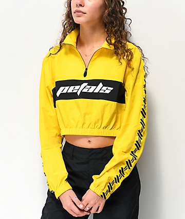 Petals by Petals & Peacocks Yellow & Black Crop Windbreaker Jacket