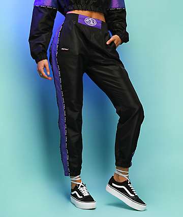 Petals by Petals and Peacocks Black & Iridescent Purple Track Pants