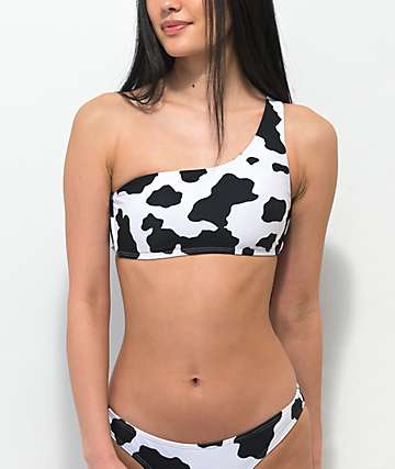 Petals by Petals and Peacocks Mood Cow Print Bandeau parte superior de bikini