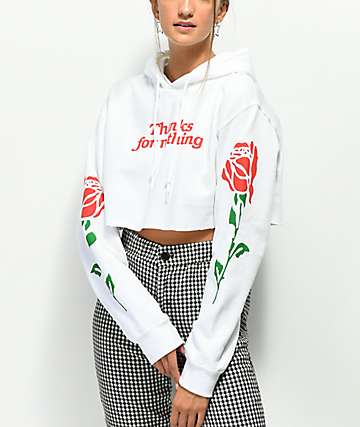 Petals by Petals and Peacocks Thanks Rose White Crop Hoodie