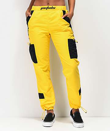 Petals by Petals and Peacocks Yellow Contrast Crinkle Track Pants